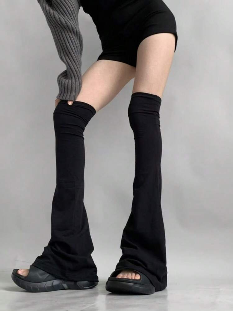 1ペア Y2K ギャル調 レッグウォーマー、ブラック スリミング JKスタイル ニーハイ レッグウォーマー、女性用 多用途 ベルボトム レッグウォーマー - ロングニット - 見る 2