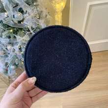 CHANEL Túi đựng mỹ phẩm vải tuýt màu xanh navy, túi đựng đồ trang điểm có khóa kéo với logo vàng và khóa kéo hoa trà vàng, hộp đựng mỹ phẩm sang trọng - Màu xanh hải quân - Xem 2