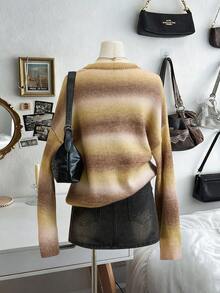 Mejors 女士可爱休闲太空印花彩色 Y2K 街头风宽松长袖针织套头毛衣，圆领日常穿着，秋冬季、上学、圣诞节、感恩节、新年礼物度假皆宜 - 杏黃色 - 查看 6