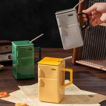 Retro Ceramic Mug With Lid And Straw – The Perfect Idea For Couples! A Unique Coffee Mug For Discerning Coffee Lovers – Stylish And Practical For The Office Or Home. - màu xanh lá - Xem 2
