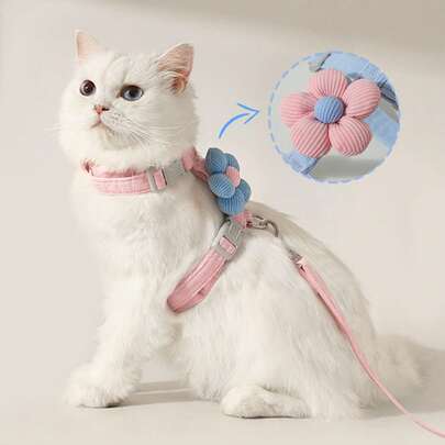 PETSIN Bộ dây đeo cho mèo họa tiết hoa dễ thương, kèm dây xích, thoải mái và nhẹ, chống thoát hiểm.