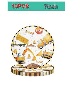 50件套建筑主题生日派对用品套装 - 包括餐盘、杯子、餐巾纸、挖掘机造型餐盘、餐巾纸和杯子 - 非常适合建筑爱好者的生日庆祝活动，也适合生日派对、建筑主题派对和节日派对 - 彩色 - 查看 9