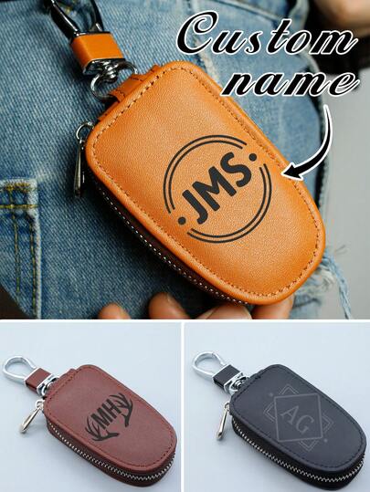 Custom Name Key Holder, Personalized Key Fob Cover, Customized Car Key Chain, Customizable Wallet Keychain, Leather Keychain, Key Fob Protector, Valentine'S Day, Bag Charms, Keychain For Keys, Custom Keychain, Suitable For Car, Home, And Office Keys, Couples, Family Members, Father, Mom