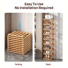 Senmeo Wood Shoe Rack Foldable Shoe Organizer Shoe Storage For Small Spaces Free Standing Shelf For Entryway, Bedroom, Garage (6/8Tiers,Primary Colors) - Maple - Xem 9