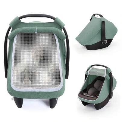 Baby Car Seat Cover, Extra Large Mesh Window, Breathable Muslin, Infant Windproof Canopy, Lightweight Infant Car Seat Canopy, Must-Have Baby Gift