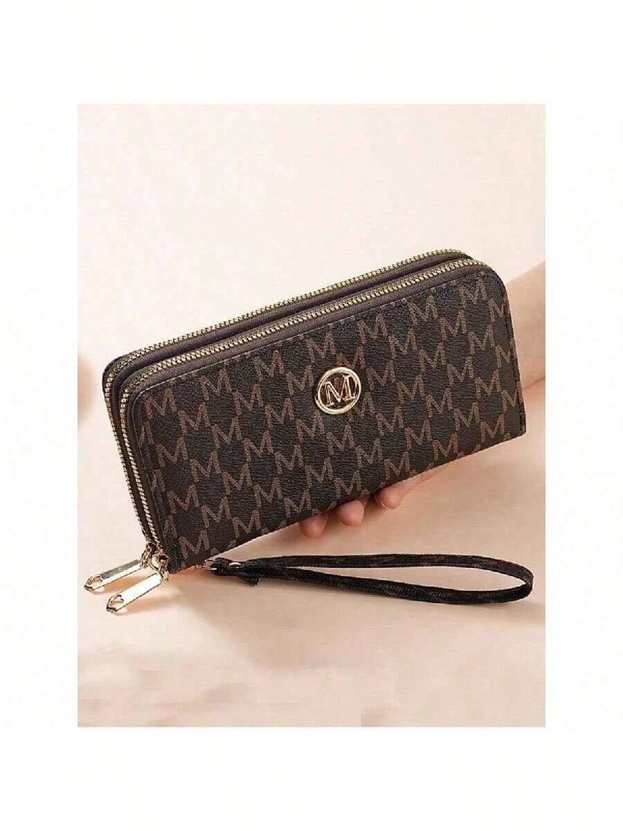 New Fashion Vintage Print Women Mobile Phone Wallet Korean Style Ladies Long Zipper Coin Purse Fashionable Handbag Card Holder For Women Wallet Mini Wallet Purse Wallet Long Wallet Wristlet Wallet Wallet - 棕色 - 查看 1