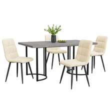 Dining Set (5-Piece), Dining Table With 4 Chairs, Modern Kitchen Table Set, 140*80cm Kitchen Table With Black Metal Legs, Grey MDF Tabletop, Beige Velvet Dining Chairs - Grey - View 2