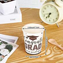 1 包毕业主题毕业帽图案派对纸杯，9 盎司，毕业季主题派对一次性纸杯 - 白色 - 查看 5