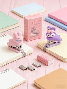 Mini Cartoon Hamster, Bear, Rabbit And Duck Shaped Stapler Set, 400pcs 24/6 Staples, Portable Binding Tool, Office & School Supplies, Back To School Stationery - Sets - View 3