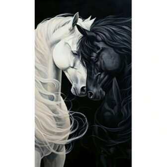 1 pezzo Kit di pittura con diamanti astratta con cavallo nero e cavallo bianco, diamanti acrilici rotondi, adatto per decorazione di camera da letto, corridoio, regalo per le vacanze, relax, cornice non inclusa