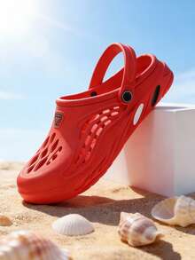 Teenagers, Campus Students Outdoor Beach Sandals, Casual Breathable Slip-On Sandals, Versatile Comfortable Clogs (Some Perforations Not Fully Removed) - Red - View 14