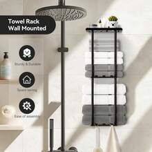 Bathroom Towel Storage Rack, 28 Inch Wall Mounted Bathroom Towel Rack With Rack, Can Accommodate 6 Large Towels, Roll Towel Wall Mounted Towel Rack, Black/White - Black - View 7