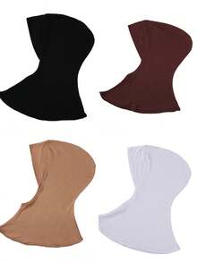 4件装女士纯色莫代尔衬头巾，可遮盖颈部，弹性柔软透气，可作头巾帽、阿巴雅长袍配饰、日常衬头巾、女士面纱 - 彩色 - 查看 44