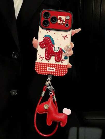 1set Cute Cartoon Embroidered Pony Mobile Wrist Strap Pony Ornament Phone Case For Iphone17 IPhone17Promax 17 16ProMax 16Pro 16Plus 16 15Promax 15pro 15Plus IPhone14Promax 14Pro 14/13 Suitable For Girls, To Give To Eelatives, Friends, Classmates, Best Friends And Valentine's Day Gifts