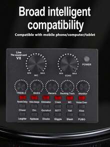 V8 Real-Time Mixer Sound Card With Multiple Effects, Suitable For USB Rechargeable Audio Converter Sound Card, For High-Quality Recording, Singing, Streaming And Gaming - Black - View 1