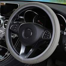 15in/38cm Soft Leather Car Steering Wheel Cover, 3D Embossed Wear-Resistant, Elastic Band Grip, Suitable For All Seasons, Women - one-size - View 4