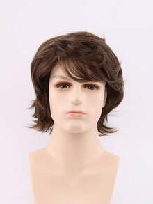 Wig Pendek Bergelombang Cokelat, Gaya Hippie Retro 60-an 70-an untuk Pria Berjanggut, Cocok untuk Pesta Tema Hippie Halloween - Coklat - View 4