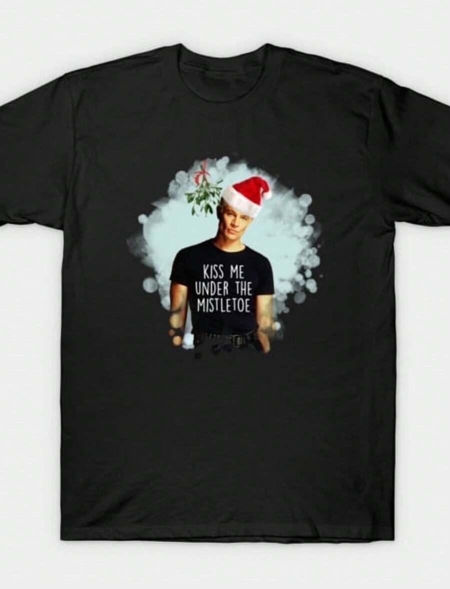 Mistletoe Spike Funny Christmas Holiday Buffy The Vampire Design H6762 T-Shirt For Men And Women - 黑色 - 查看 1