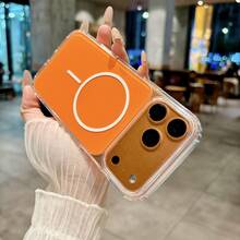 Acrylic Orange Phone Case Compatible With IPhone 17 Pro Max/17 Pro/17/16 Pro Max/16/16 Pro/16 Plus/11/15/15 Pro/15 Pro Max/12/13/14 Pro Max/12 Pro/12 Pro Max/13 Pro/13 Pro Max/7 Plus/14 Pro/14 Pro Max/14 Plus, Hard Shell, Anti-Yellowing, Minimalist Design - Orange Back Panel - View 5