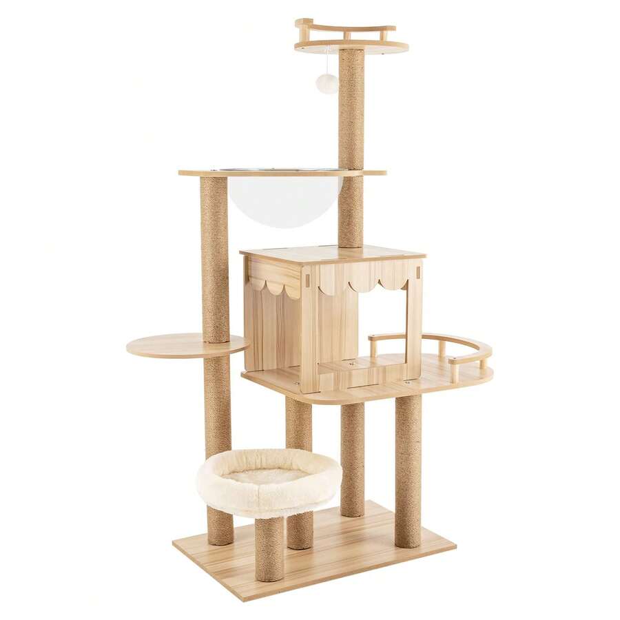 kangten 60 Inch Cat Tree Tower, Large Cat Tree For Indoor Cats With Structure, Jumping Platform, Staircase And Hammock, Indoor Condo With Climbing Ladder Modern Catt Towers Floor Caat Scratching Post A Nice Gift - 預設 - 查看 1