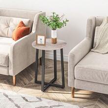 Side Table Round End Accent Table With Sturdy Metal Pedestal 15.7 Round Nightstand For Living Room Bedroom Balcony Office Greige BG95BZ01 - GreigeBlack - View 4