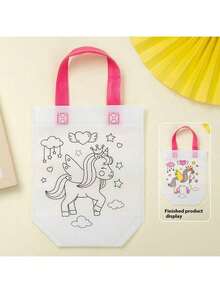 5/10pcs DIY Graffiti Gift Bags, Random DIY Material Pack Painting Coloring Blank Graffiti Non-Woven Tote Bags, The Bags Themselves Are Colorless, Need To Be Painted With Brushes, Reusable Animal Art Party Gift Bags, Mini Non-Woven Shopping Bags, Party Supplies - Multicolor - View 5