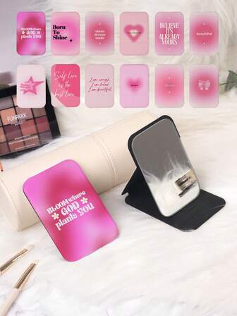 1pc Millennium Series Portable Vanity Mirror, Foldable, Ultra-Thin, Convenient Hand Mirror, Durable PU Leather, Suitable For Multiple Scenarios, All People, Foldable Pocket Mirror With Cartoon Y2K-Style Heart And Star Pattern Design, Exquisite And Delicate Folding Structure, Durable And Reliable, Drop-Resistant, Easy To Carry, 180° Flip Cover, Multi-Functional