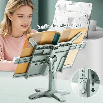 Adjustable & Foldable Desk Bookshelf With Book Clips, Adult Tabletop Reading Stand - Portable Holder For Textbooks, Documents, Tablets & Phones - Durable Home/Office Storage Rack & Stylish Reading Accessory