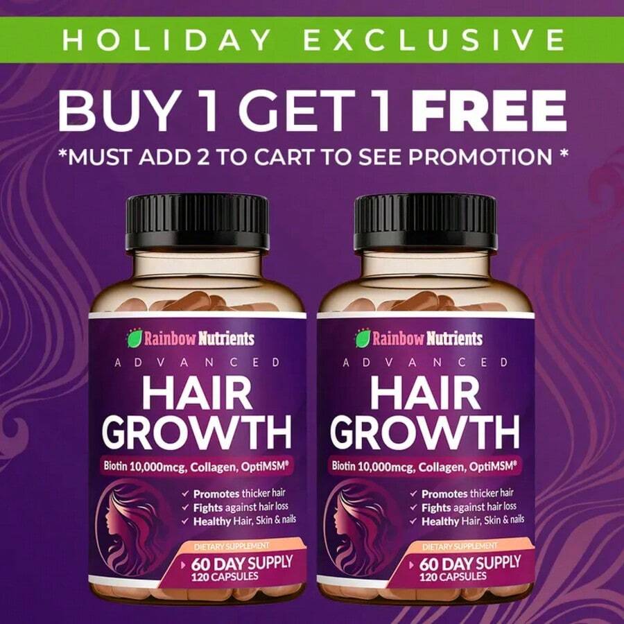 24-In-1 Advanced Hair Growth Vitamins | Biotin 10,000mcg, Collagen, Patented OptiMSM, GoMCT, Saw Palmetto | Naturally Regrow Stronger & Healthier Hair, Skin And Nails | Stops Hair Loss | 60 Day Supply - 2瓶 - 查看 1