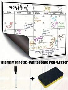 可重复使用的磁性干擦冰箱日历、白板磁铁、每月家庭计划提醒日历菜单磁性冰箱贴、磁性可擦日历、厨房装饰、每月计划冰箱贴、家庭图表和菜单冰箱配件