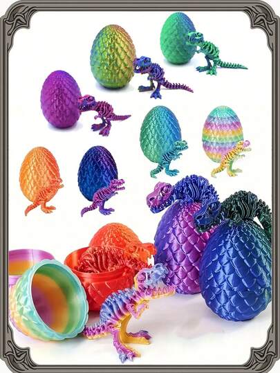 1pc 3D Printed Fierce Tyrannosaurus Rex + Dragon Egg, Comes With Gift Bag, Multi-Color Options, Versatile Poses, High Value 3D Model, Durable, Creative Gift For Holidays, Party Decor, Cute Figure, Innovative Design, High-Quality Printing, Posable Dinosaur, Collectible