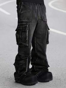 A Fashionable Men's Streetwear Denim Jeans - Dark Grey - View 4