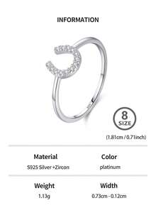 1顆簡約時尚的925純銀人造u形戒指,帶有幾何設計,適合作為女性訂婚和週年紀念珠寶 - 銀色 - 查看 10