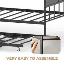 Sofá cama individual de metal con cama nido plegable, estructura de cama robusta con plataforma de listones de acero, moderno sofá cama convertible con cabecero decorativo, ideal para dormitorio, sala de estar o habitación de invitados. - Negro - Ver 3