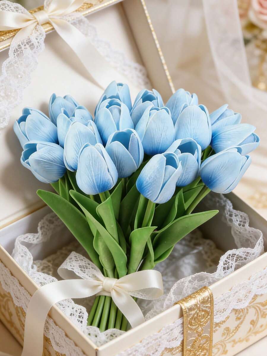 10 bông hoa tulip nhân tạo lớn màu xanh dương, hoa giả trông như thật, thích hợp cho Ngày Valentine, đám cưới, lễ đính hôn, sinh nhật, trang trí nhà cửa, phòng khách, phòng ngủ, trang trí mùa xuân/hè, để bàn, sân vườn, quà tặng lễ hội mùa màng, trang trí Ngày Valentine.