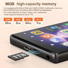 96GB MP3 Player With Bluetooth And WiFi , 5" HD Full Touch Screen MP3 Player With Spotify, Libby, Android MP4 Music Player For Kids Black