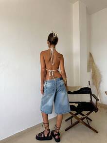 Blusa casual de mujer con cuello halter y diseño calado con lazo - Colores mixtos - Ver 2