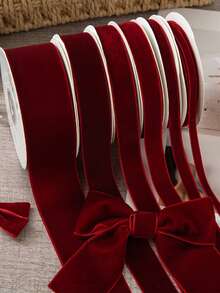 单面彩色植绒丝带，植绒丝带，植绒丝带蝴蝶结DIY，适用于服装、圣诞树、橱柜、圣诞节、情人节节日装饰、家居装饰DIY工艺品 - 酒紅色 - 查看 3