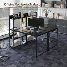 Escritorio para Computadora con Repisas de Librero, Escritorios Gamer Minimalista Moderno, Mesa de Trabajo Madera, Ideal para Sala Hogar Oficina Estudio Recamara 110 X 50 (Blanco) - Negro - Ver 12