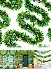 2 件套圣帕特里克节绿色金属丝花环 - 三叶草花环，金属丝花环和金属三叶草装饰，适合爱尔兰圣帕特里克节派对、家居墙面装饰、闪亮悬挂式三叶草圣帕特里克节树饰、爱尔兰圣帕特里克节派对墙面树饰 - 彩色 - 查看 9