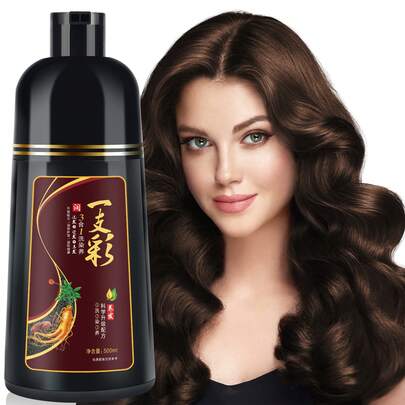 IIIMEIDU Shampoo tonalizante 3 em 1 com ginseng, 500ml - Contém extratos de plantas para uma cor vibrante e uma fórmula nutritiva para cabelos normais. Disponível nas cores preto, castanho e castanho escuro.