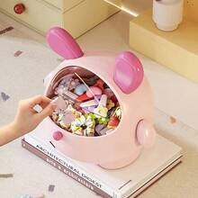 Cute Bunny Trash Can With Lid - Small Cartoon Rabbit Desk Organizer, Storage Box Room, Office, Bathroom - Waste Bin Home School Pink - Pink Bunny - View 2
