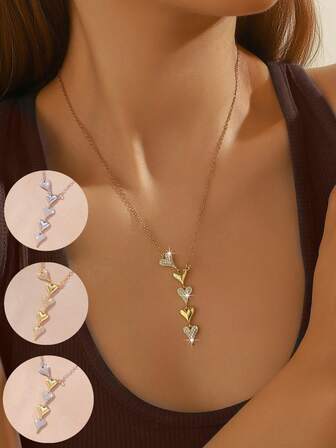 قلادة زركونيا بشكل قلب مرقع، إكسسوار موضة ثنائي اللون، هدية للنساء، مناسبة للارتداء اليومي