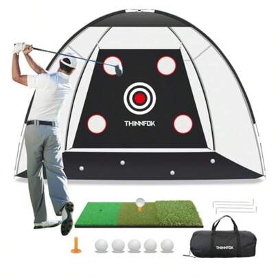 Golf Net Golf Practice Net And Mat 10x7FT Hitting Aids For Backyard Driving Chipping Swing Training With Noise Reduce Target Tri-Turf Mats Tees Real Balls For Indoor Outdoor Gifts For Men Dad