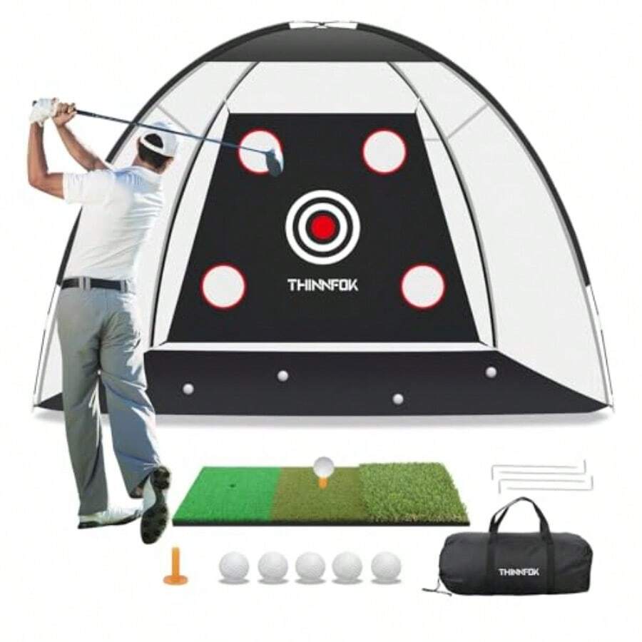 Golf Net Golf Practice Net And Mat 10x7FT Hitting Aids For Backyard Driving Chipping Swing Training With Noise Reduce Target Tri-Turf Mats Tees Real Balls For Indoor Outdoor Gifts For Men Dad - ĐenTrắng - Xem 1