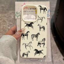 Funda de Teléfono Única Funda de teléfono: 1 Funda de Teléfono Suave con Patrón de Lichi y Arte de Caballo en Pantalla Completa Compatible con iPhone 17 16 15 14 13 12 11 Pro Max AIR 14 15 16 Plus XS XR X 8 7 SE 2020 Ajuste Delgado para Uso Diario - 1 pieza - Ver 3