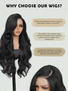 13x6蕾丝前假发，24英寸黑色和酒红色丝滑卷曲合成长发，高品质自然外观蕾丝前假发，带婴儿发，耐热合成蕾丝前假发，可调节绑带，适合日常佩戴、圣诞节、万圣节、新年、狂欢节、音乐节和其他场合。 - 彩色 - 查看 9