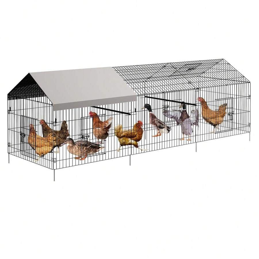 Gallinero grande de metal con acceso para caminar, 86/130" de largo, para patio, con cubierta impermeable y anti-UV, gallinero tipo jaula para aves de corral, ideal para granjas de traspatio, para pollos, patos, gansos y conejos, 40" de alto. - Plateado - Ver 1