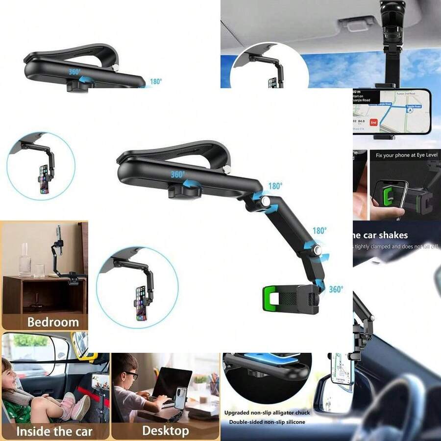 New 1080° Multi-Function Sun Visor Universal 360 Degree Rotating Phone Holder Exavon Suitable For Any Scene Car Holder - Rotatable And Retractable - 黑色 - 查看 1