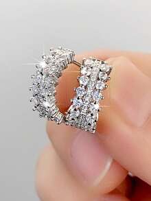 1 Pair Elegant Cubic Zirconia Earrings, Suitable For Women, Suitable For Weddings, Engagements, Anniversaries, Parties, Valentine's Day And Other Occasions